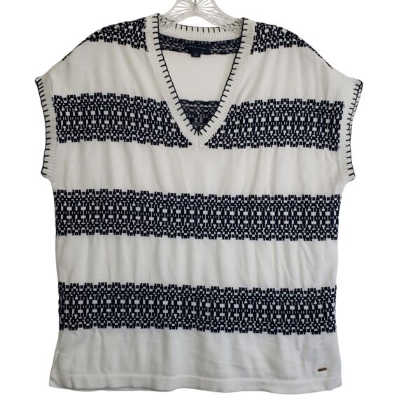 Tommy Hilfiger Tops - Tommy Hilfiger Women's Medium Blue and White Striped V-neck Sweater Vest